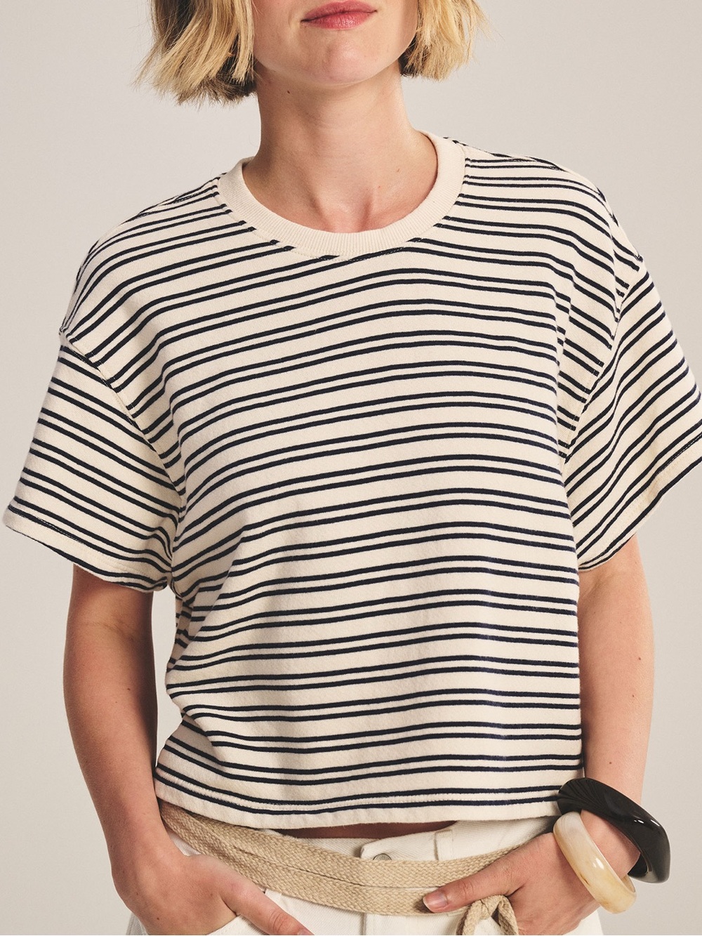 Velvet by Graham and Spencer Brissa Vintage Stripe Cropped Tee